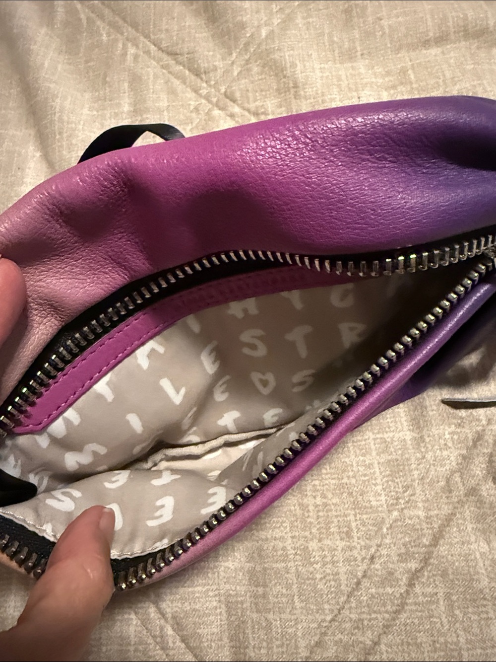 Aimee Kestenberg Gradient Purple Pink Tan Leather Crossbody Belt Bag - Picture 9 of 10